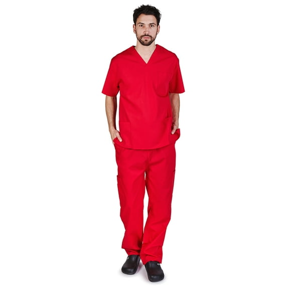 Natural Uniforms Men Scrub Set, Men Medical Uniforms 102 (Red, X-Small)