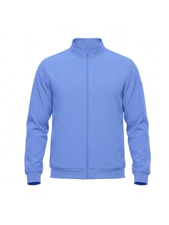 Mens Cool Stretch Zip Up Scrub Jacket (Ceil Blue, Large)