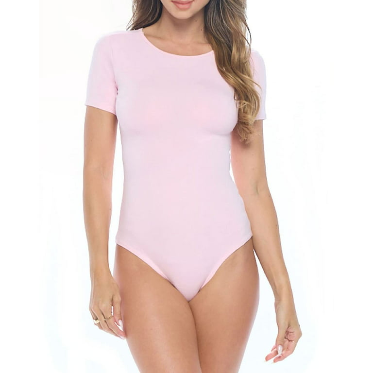 Natural Uniforms Short Sleeve Round Neck Body Suit--Breathable Cotton  Stretch(Pink, Small) 