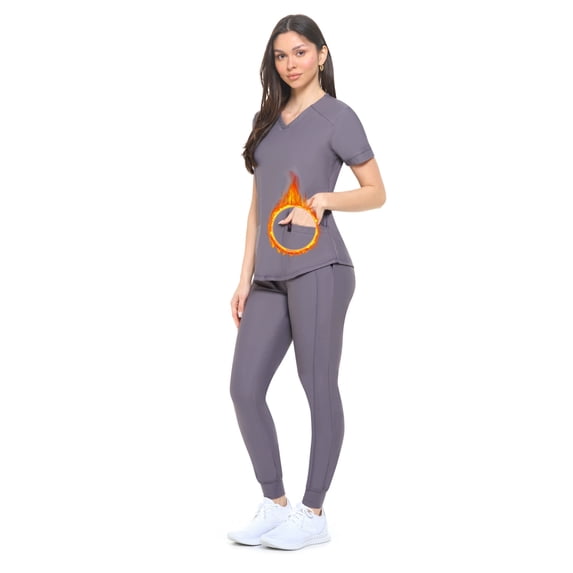 Natural Uniforms Ultra Stretch Womens Jogger Scrub Set (Charcoal, X-Large)