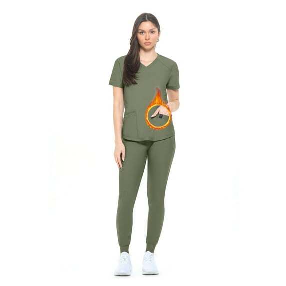 Natural Uniforms Ultra Stretch Womens Jogger Scrub Set (Olive, Small)