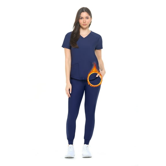 Natural Uniforms Ultra Stretch Womens Jogger Scrub Set (True Navy Blue, 2X-Large)