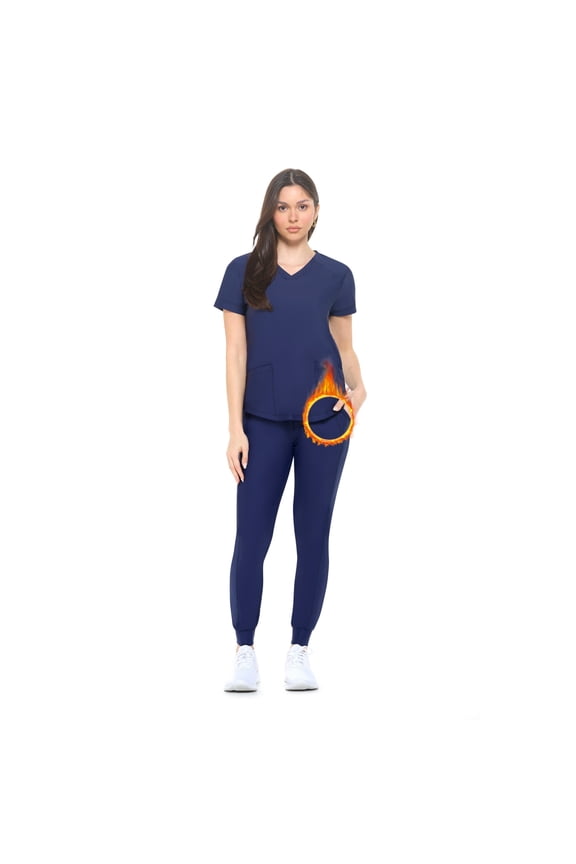 Ultra Stretch Womens Jogger Scrub Set (True Navy Blue, Small)