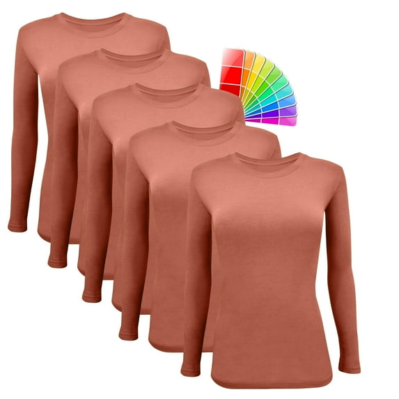 Natural Uniforms Under Scrub Tee Crew Neck Long Sleeve T-Shirt Underscrubs Tee Pack of 5 (Copper, Small)