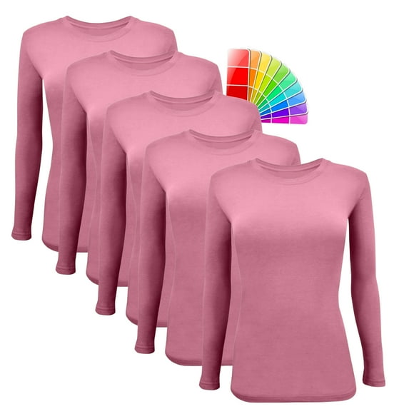 Natural Uniforms Under Scrub Tee Crew Neck Long Sleeve T-Shirt Underscrubs Tee Pack of 5 (Rose, 5X-Large)