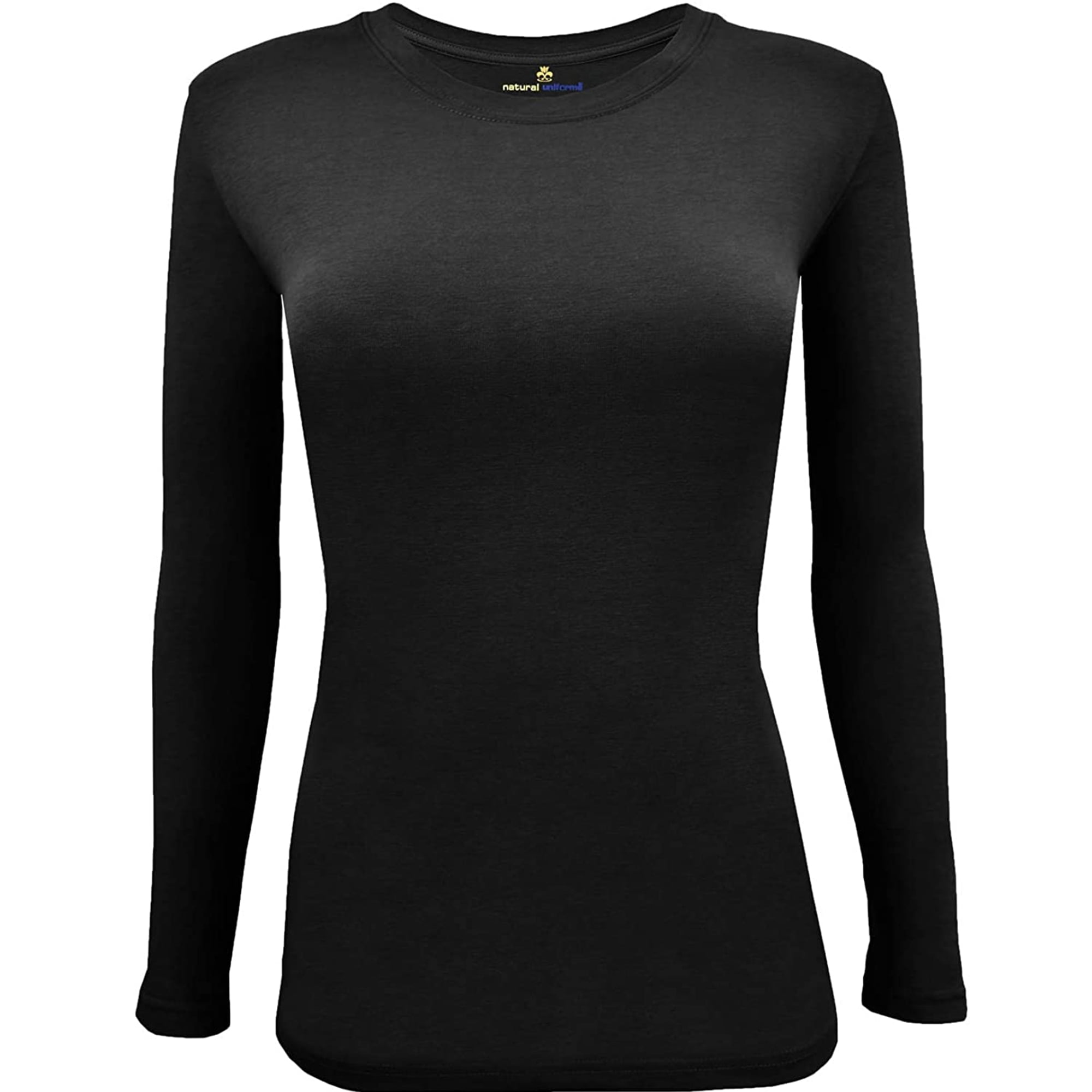 Uniforms Medium Neck Natural Long Crew UnderScrubs Women, for Sleeve Black Shirt T