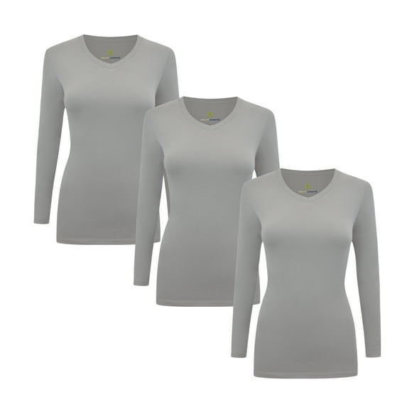 Natural Uniforms V-Neck Women's Underscrub Tee Long Sleeve T-Shirt 3 PACK (Grey, 3X-Large)