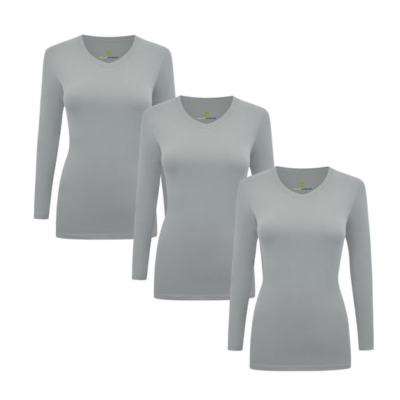 Natural Uniforms V-Neck Women's Underscrub Tee Long Sleeve T-Shirt 3 PACK (Heather Charcoal, Medium)