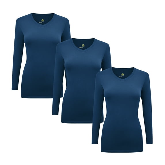 Natural Uniforms V-Neck Women's Underscrub Tee Long Sleeve T-Shirt 3 PACK (True Navy Blue, X-Large)