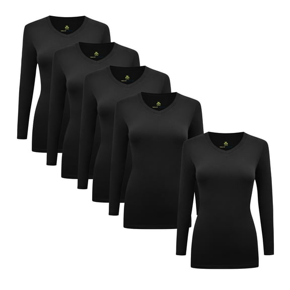 Natural Uniforms V-Neck Women's Underscrub Tee Long Sleeve T-Shirt 5 PACK (Black, Medium)