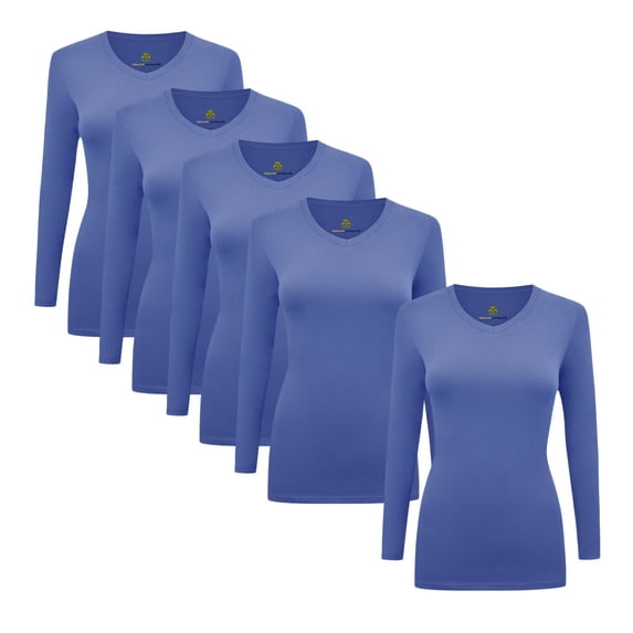 Natural Uniforms V-Neck Women's Underscrub Tee Long Sleeve T-Shirt 5 PACK (Ceil Blue, Medium)