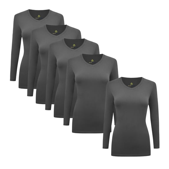 Natural Uniforms V-Neck Women's Underscrub Tee Long Sleeve T-Shirt 5 PACK (Charcoal, Medium)