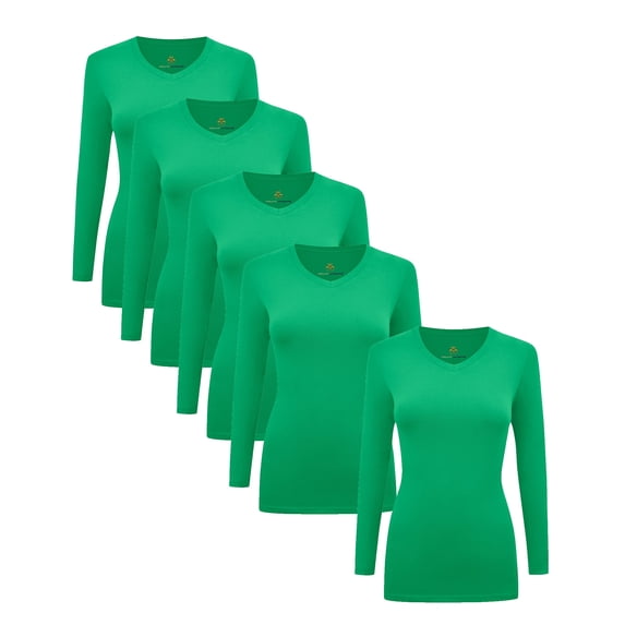 Natural Uniforms V-Neck Women's Underscrub Tee Long Sleeve T-Shirt 5 PACK (Green, 3X-Large)