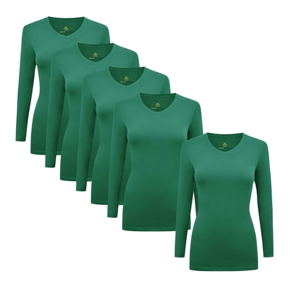 Natural Uniforms V-Neck Women's Underscrub Tee Long Sleeve T-Shirt 5 PACK (Hunter Green, 4X-Large)