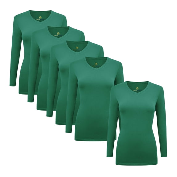 Natural Uniforms V-Neck Women's Underscrub Tee Long Sleeve T-Shirt 5 PACK (Hunter Green, X-Small)