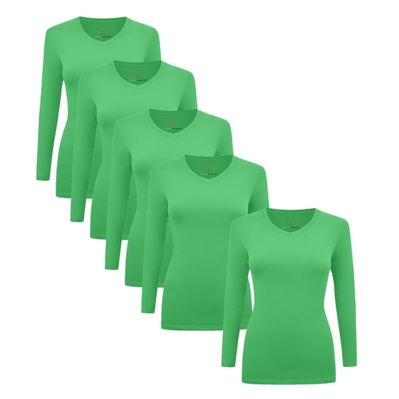 Natural Uniforms V-Neck Women's Underscrub Tee Long Sleeve T-Shirt 5 PACK (Light Green, Medium)