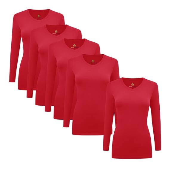 Natural Uniforms V-Neck Women's Underscrub Tee Long Sleeve T-Shirt 5 PACK (Red, 2X-Large)