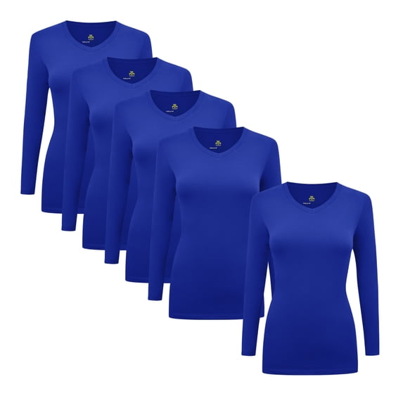 Natural Uniforms V-Neck Women's Underscrub Tee Long Sleeve T-Shirt 5 PACK (True Royal blue, 2X-Large)