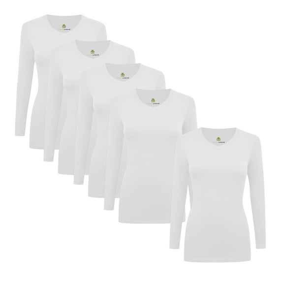 Natural Uniforms V-Neck Women's Underscrub Tee Long Sleeve T-Shirt 5 PACK (White, Small)