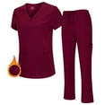 thumbnail image 1 of Natural Uniforms Women's Breathable Cool Stretch Fabric Scrub Top and cargo Pant Set (Burgundy, Large-Petite), 1 of 6