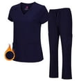 thumbnail image 1 of Natural Uniforms Women's Breathable Cool Stretch Fabric Scrub Top and cargo Pant Set (Dark Navy Blue, Small-Petite), 1 of 6