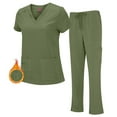 thumbnail image 1 of Natural Uniforms Women's Breathable Cool Stretch Fabric Scrub Top and cargo Pant Set (Olive, X-Small), 1 of 6