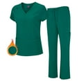 thumbnail image 1 of Natural Uniforms Women's Breathable Cool Stretch Fabric Scrub Top and cargo Pant Set (True Hunter Green, X-Small-Petite), 1 of 6