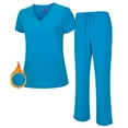 thumbnail image 1 of Natural Uniforms Women's Breathable Cool Stretch Fabric Scrub Top and cargo Pant Set (Water Blue, Medium-Petite), 1 of 6