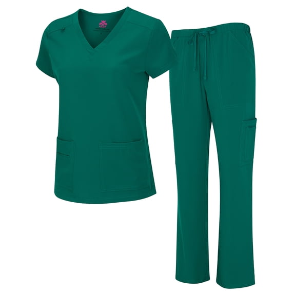 Natural Uniforms Women's Breathable Cool Stretch Fabric Scrub Top and cargo Pant Set
