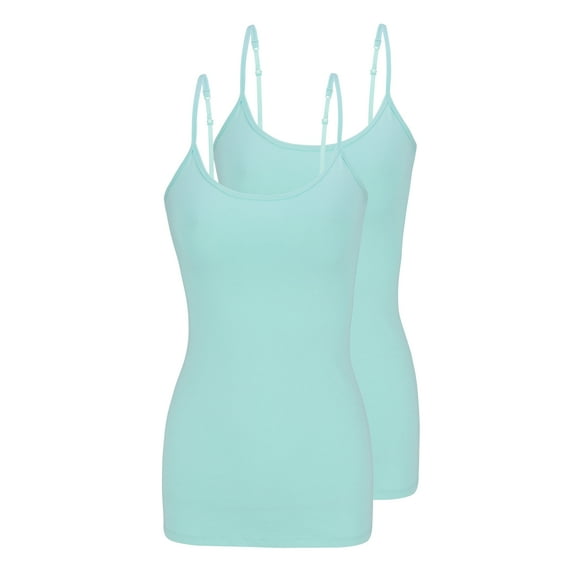 Natural Uniforms Women's Camisole Cotton Stretch Slim-Fit Cami Soft and Breathable Undershirt with Adjustable Strap Tank Top Multi Pack of 2 (Aqua) Medium