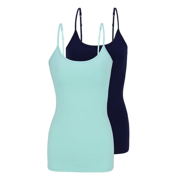 Natural Uniforms Women's Camisole Cotton Stretch Slim-Fit Cami Soft and Breathable Undershirt with Adjustable Strap Tank Top Multi Pack of 2 (Aqua, True Navy Blue) X-Large