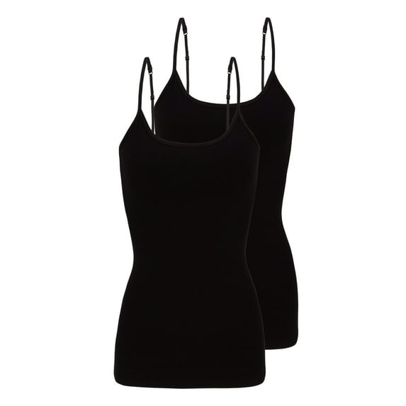 Natural Uniforms Women's Camisole Cotton Stretch Slim-Fit Cami Soft and Breathable Undershirt with Adjustable Strap Tank Top Multi Pack of 2 (Black) Large