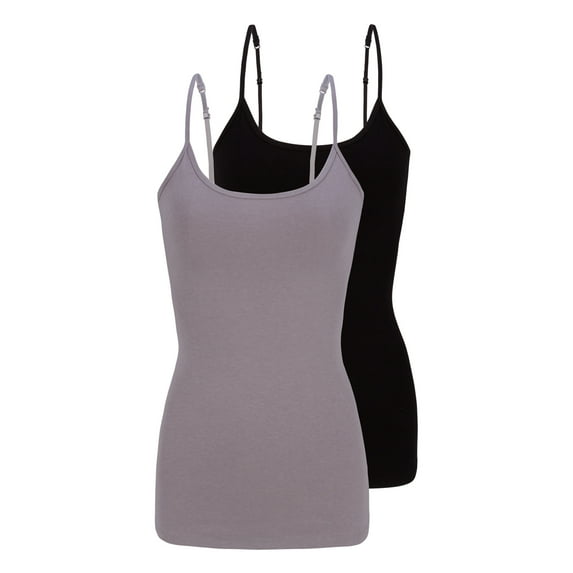 Natural Uniforms Women's Camisole Cotton Stretch Slim-Fit Cami Soft and Breathable Undershirt with Adjustable Strap Tank Top Multi Pack of 2 (Grey, Black) Medium