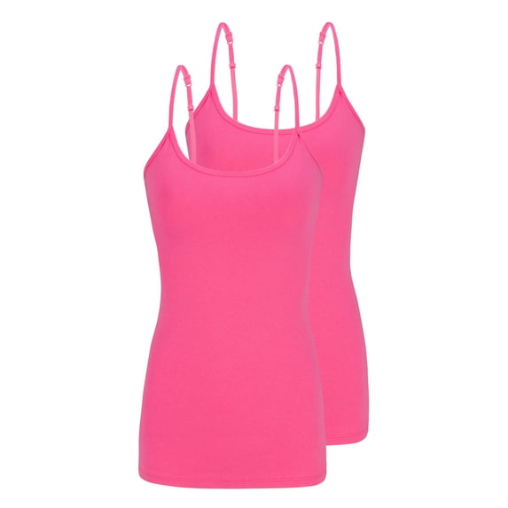 Natural Uniforms Women's Camisole Cotton Stretch Slim-Fit Cami Soft and Breathable Undershirt with Adjustable Strap Tank Top Multi Pack of 2 (Neon Pink) X-Large