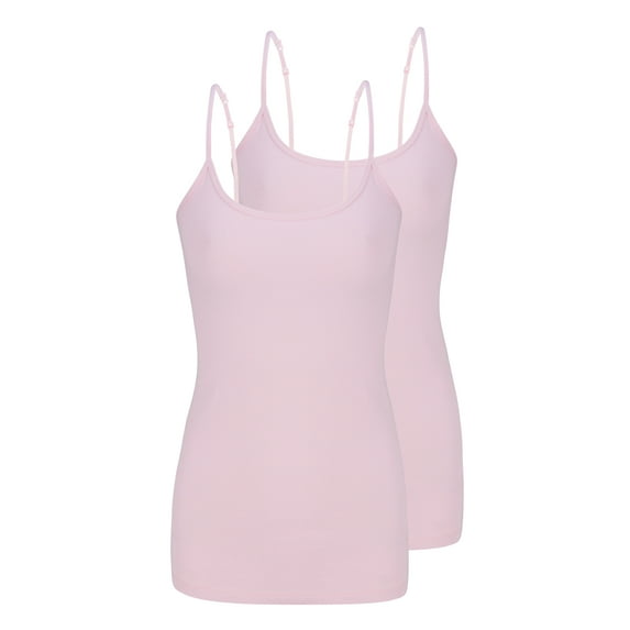Natural Uniforms Women's Camisole Cotton Stretch Slim-Fit Cami Soft and Breathable Undershirt with Adjustable Strap Tank Top Multi Pack of 2 (Pink) Medium