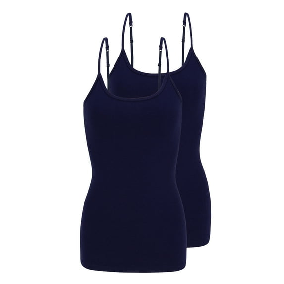 Natural Uniforms Women's Camisole Cotton Stretch Slim-Fit Cami Soft and Breathable Undershirt with Adjustable Strap Tank Top Multi Pack of 2 (True Navy Blue) X-Small