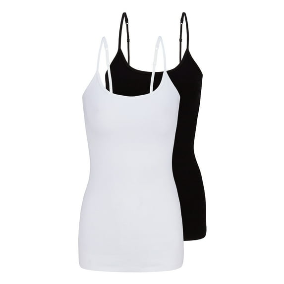 Natural Uniforms Women's Camisole Cotton Stretch Slim-Fit Cami Soft and Breathable Undershirt with Adjustable Strap Tank Top Multi Pack of 2 (White, Black) Large