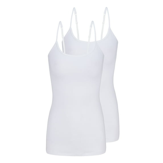 Natural Uniforms Women's Camisole Cotton Stretch Slim-Fit Cami Soft and Breathable Undershirt with Adjustable Strap Tank Top Multi Pack of 2 (White) Small