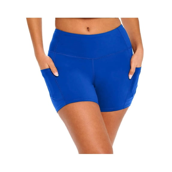 Natural Uniforms Women's High Waist Yoga Shorts Tummy Control with Deep Pockets (X-Large, True Royal Blue)