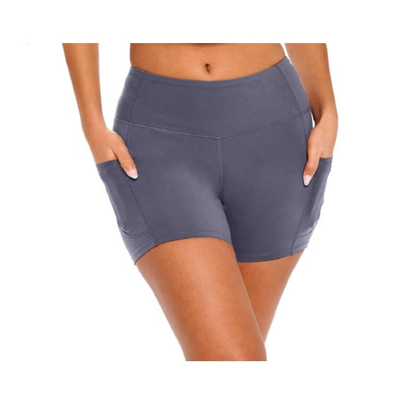 Natural Uniforms Women's High Waist Yoga Shorts Tummy Control with Deep Pockets (X-Small, Charcoal)