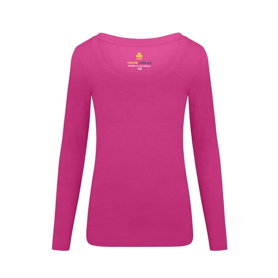 Natural Uniforms Women's Long Sleeve Scoop-Neck T-Shirt Under Scrub (Hot Pink, Medium)