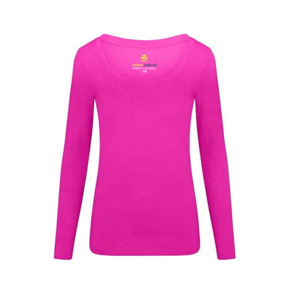 Natural Uniforms Women's Long Sleeve Scoop-Neck T-Shirt Under Scrub (Neon Pink, X-Large)