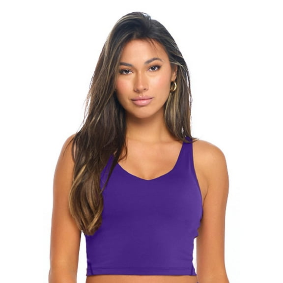 Natural Uniforms Women’s Longline Wirefree Padded Medium Support Sports Bra (XX-Large, Purple)