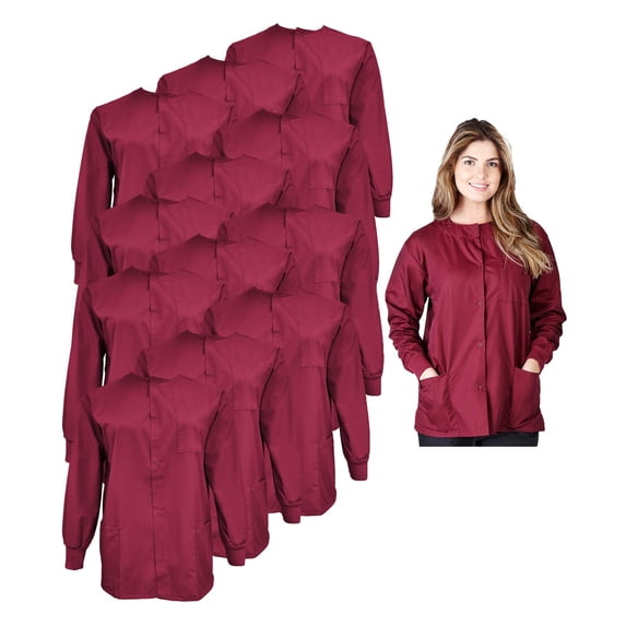 Natural Uniforms Women's Scrub Jacket Warm Up Lightweight Medical Scrub Jacket - Pack of 12 Set (Burgundy, 3X-Large)