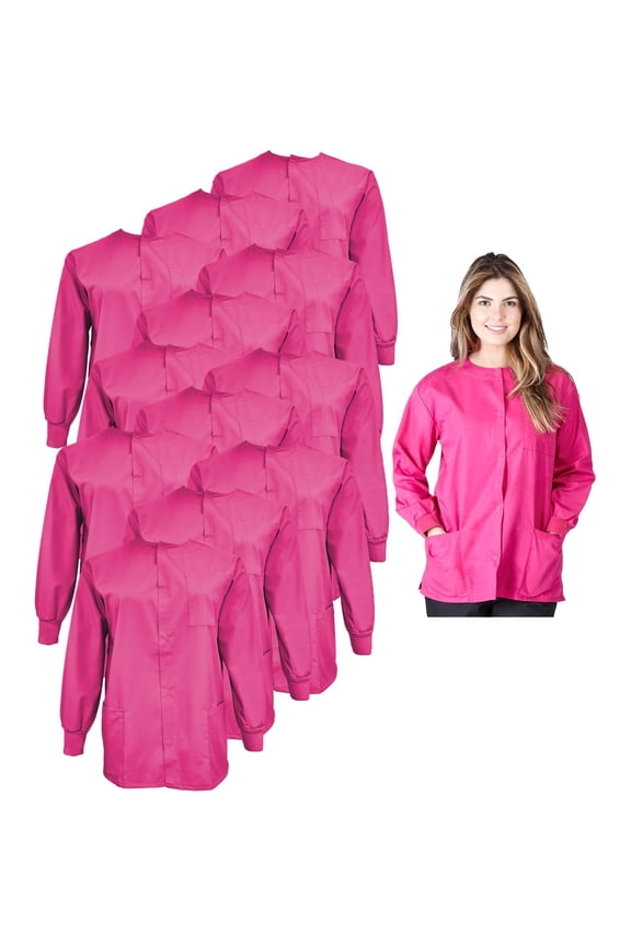 Women's Scrub Jacket Warm Up Lightweight Medical Scrub Jacket - Pack of 12 Set (Hot Pink, Medium)