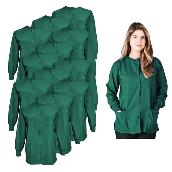 Natural Uniforms Women's Scrub Jacket Warm Up Lightweight Medical Scrub Jacket - Pack of 12 Set (True Hunter Green, Small)