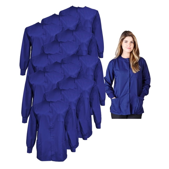Natural Uniforms Women's Scrub Jacket Warm Up Lightweight Medical Scrub Jacket - Pack of 12 Set (True Navy Blue, Medium)