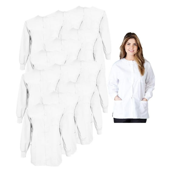 Natural Uniforms Women's Scrub Jacket Warm Up Lightweight Medical Scrub Jacket - Pack of 12 Set (White, 4X-Large)