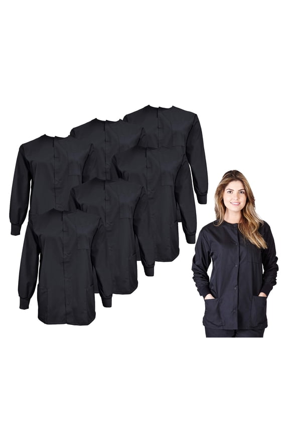 Women's Scrub Jacket Warm Up Lightweight Medical Scrub Jacket - Pack of 6 Set (Black, Small)