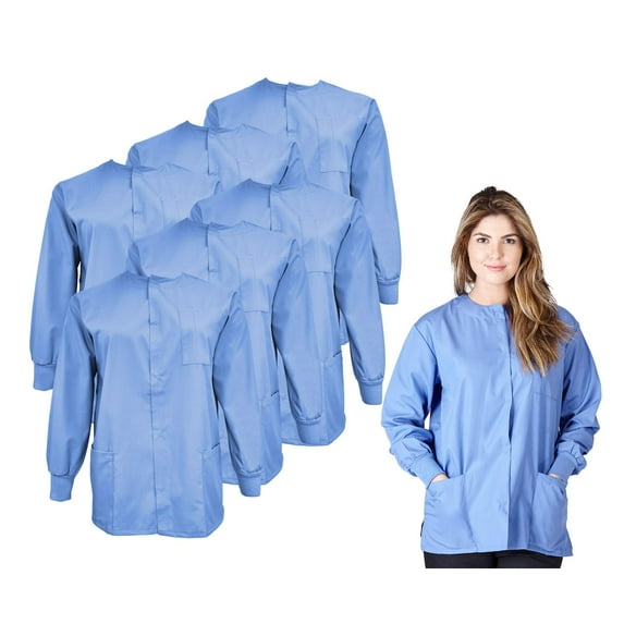 Natural Uniforms Women's Scrub Jacket Warm Up Lightweight Medical Scrub Jacket - Pack of 6 Set (Ceil Blue, 5X-Large)